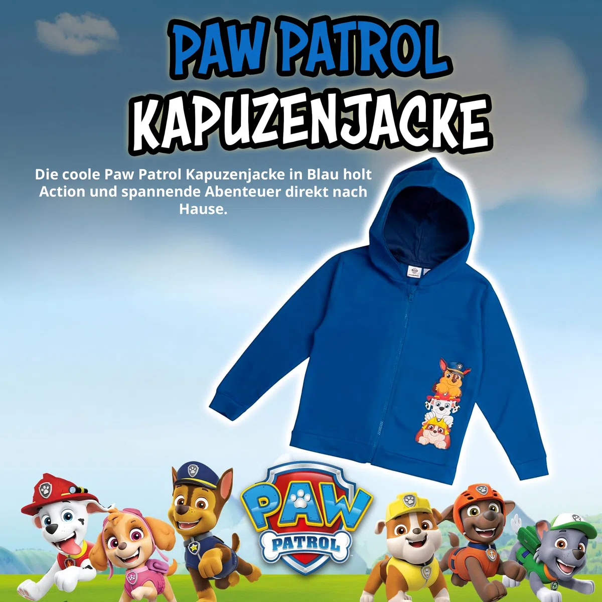 United Labels Paw Patrol Sweatjacke mit Kapuze für Jungen, Blau, Kapuzenpullover mit Reißverschluss, Hoodie Kapuzenjacke für Kinder