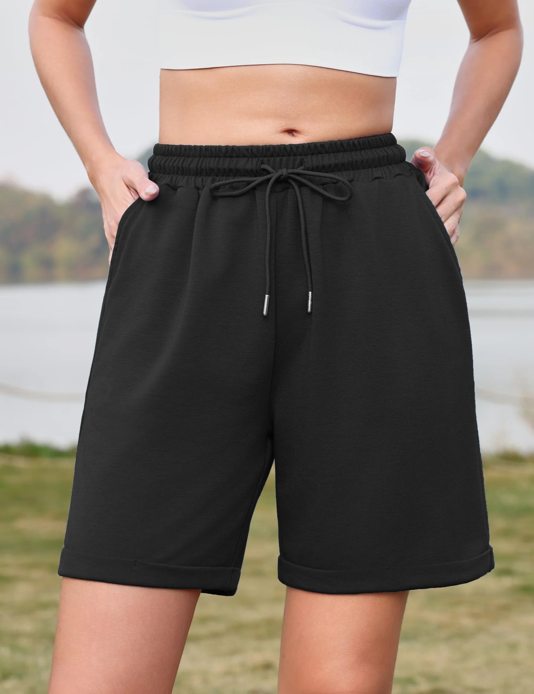 Litherday Shorts Damen Kurze Hose Damen Sporthose Kurz Baumwolle Sport Shorts Sommer Jogginghose Traininghose mit Taschen für Fitness, Running, Gym