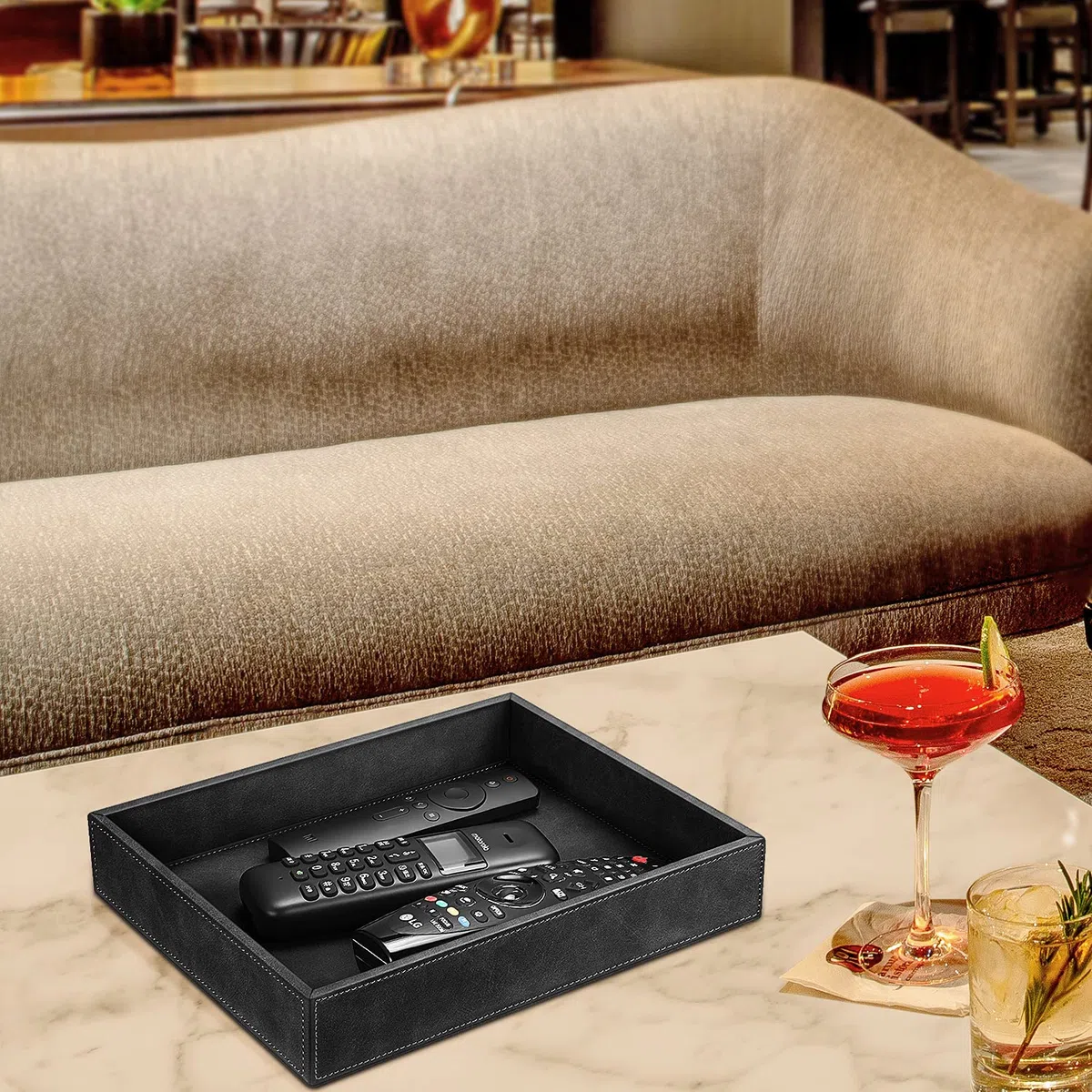 SITHON Lederschale Ablage, Kunstleder Tablett Organizer Ablage Aufbewahrungsbox klassisch Ablageschale Valet Tray für Handy Schmuck Schlüssel Kleingeld Geldbörse Uhren Brillen Büroausstattung, Schwarz