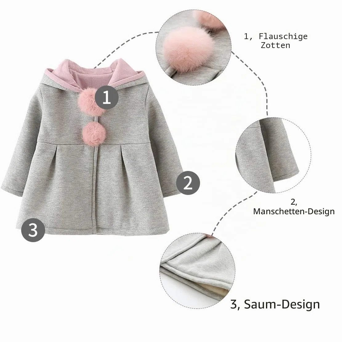 EDOTON Baby Mädchen Mäntel aus Baumwolle Frühlung Herbst Winter Jacken mit Haarballen Kaninchen Ohr Kleinkinder warm Kleidung