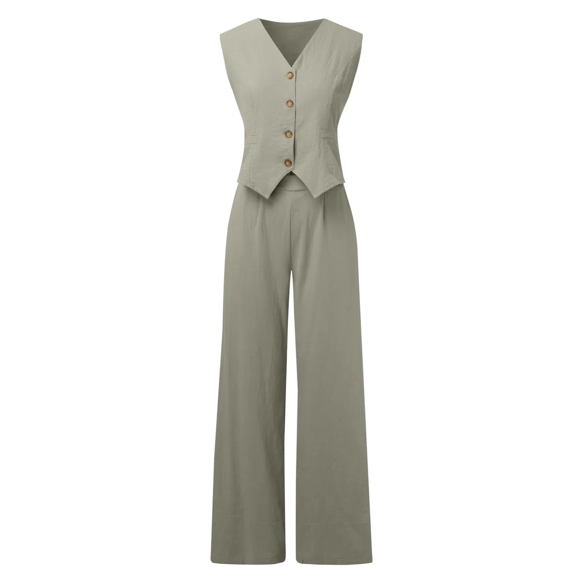 Hosenanzug Damen Elegant,Business Leinen Anzug 2 Teiler Set Ärmellos Blazer Weste und Hosen Hohe Taille Festlich Zweiteiler Damen Sommer Outfits Festlich Anzug Frauen Baumwolle Freizeitanzug