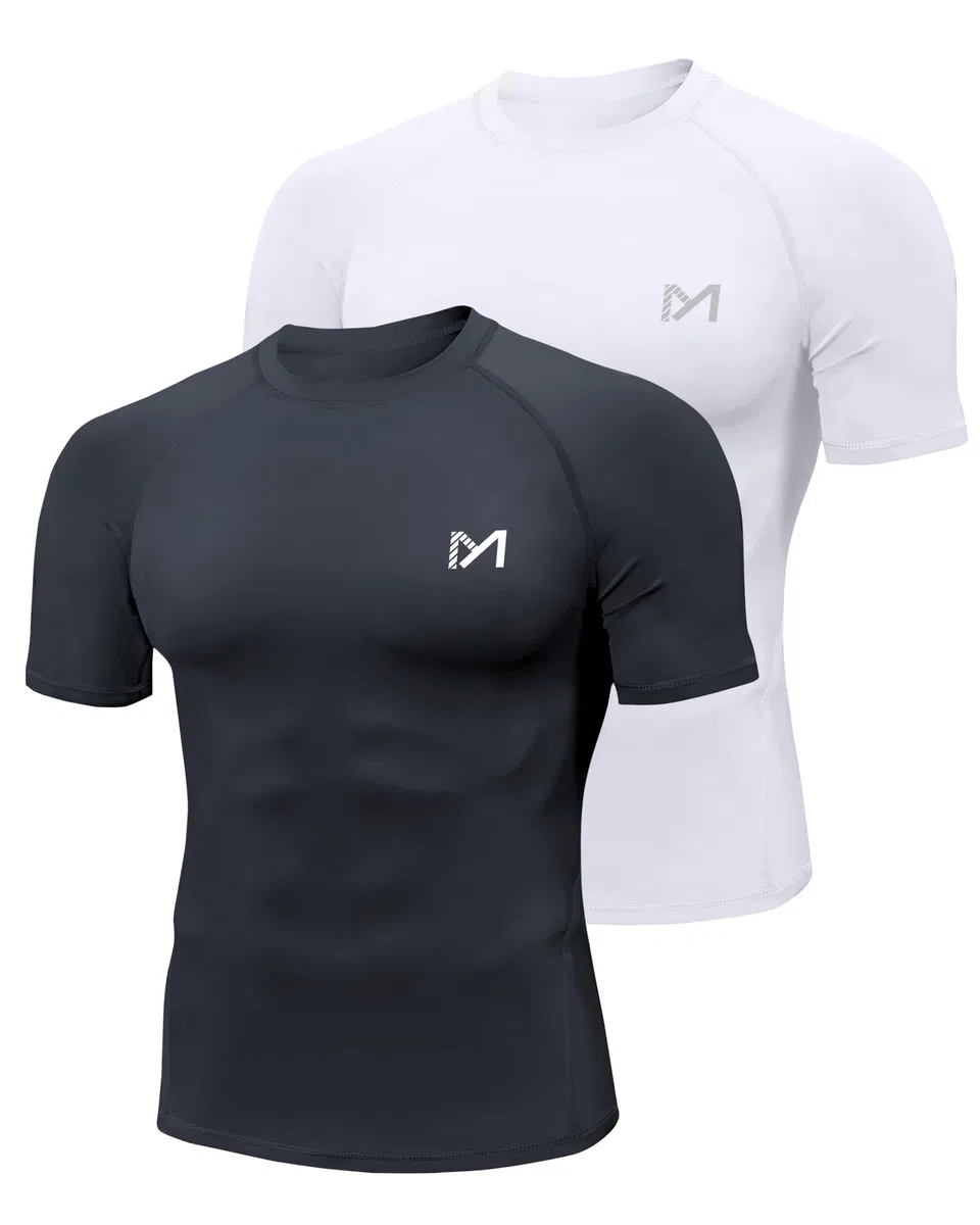 MEETYOO 2 or 3 Pack Kompressionsshirt Herren, Funktionsshirt Herren & UPF50+ UV Shirt Herren–Atmungsaktiv, Feuchtigkeitsableitend, Schnell Trocknend, Ideal für Sport, Schwimmen und den Alltag
