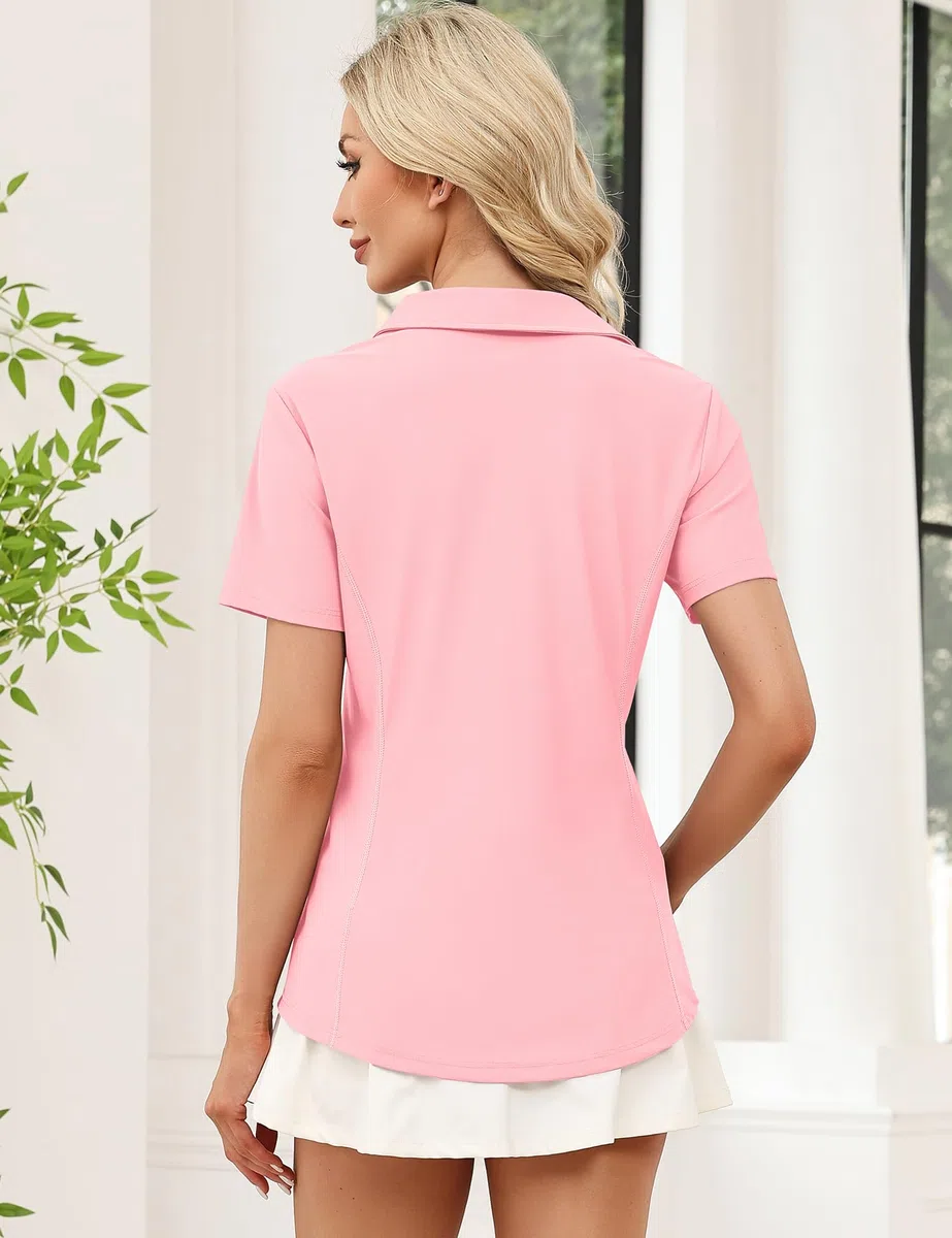 Rapbin Poloshirt Damen T-Shirt Kurzarm Sportshirt Golf Sport Oberteile UPF 50+ Leichtes Atmungsaktiv Fitness Laufshirt Wanderbekleidung mit 1/4 Reißverschluss