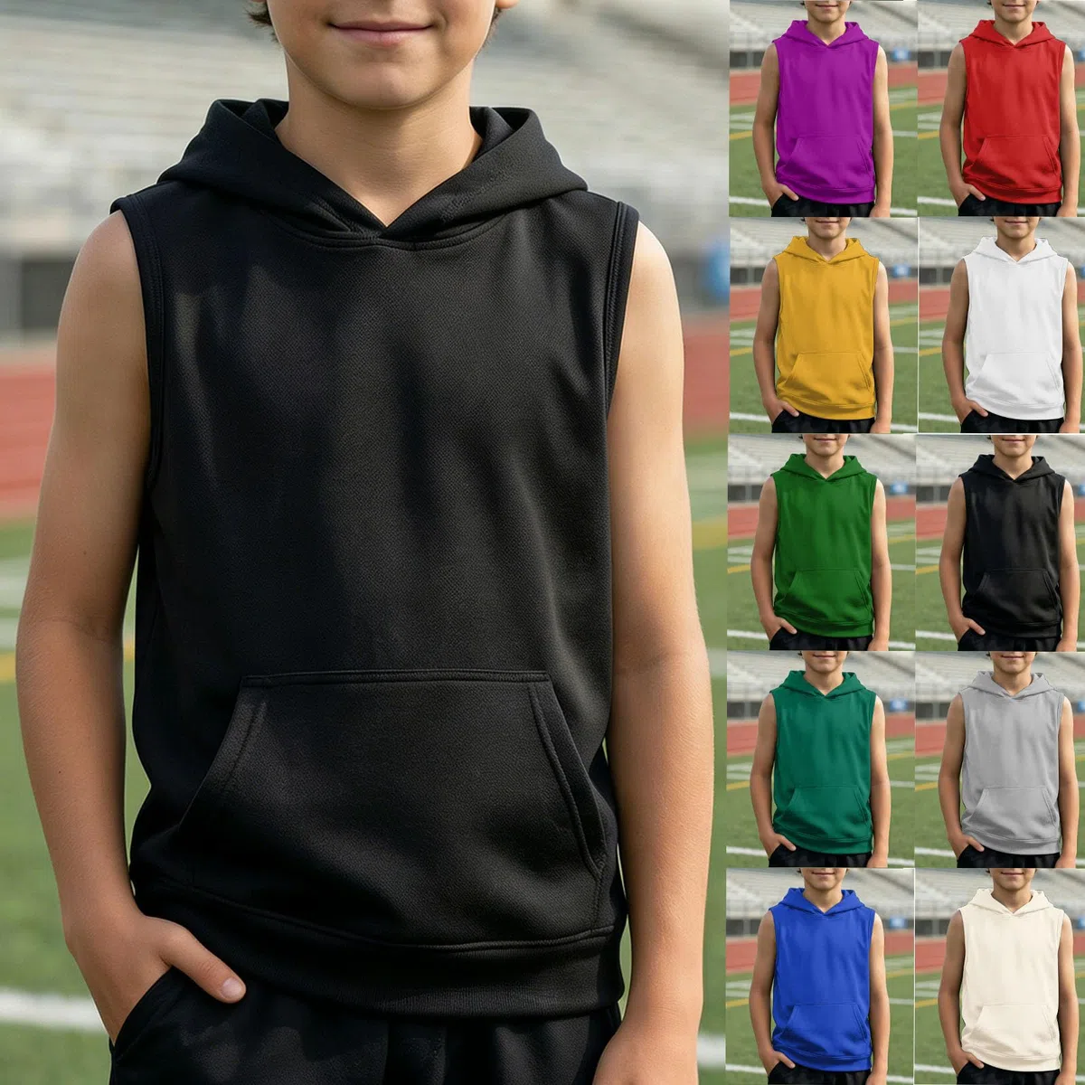 Generisch Jungen Tank Top Ärmelloses Rundhals Unterhemd mit Kapuze Sommer Training Gym Sport Tanktop Basic Einfarbig Unterhemden Bequem Atmungsaktiv Oberteil Stretch Weiche Trägertop