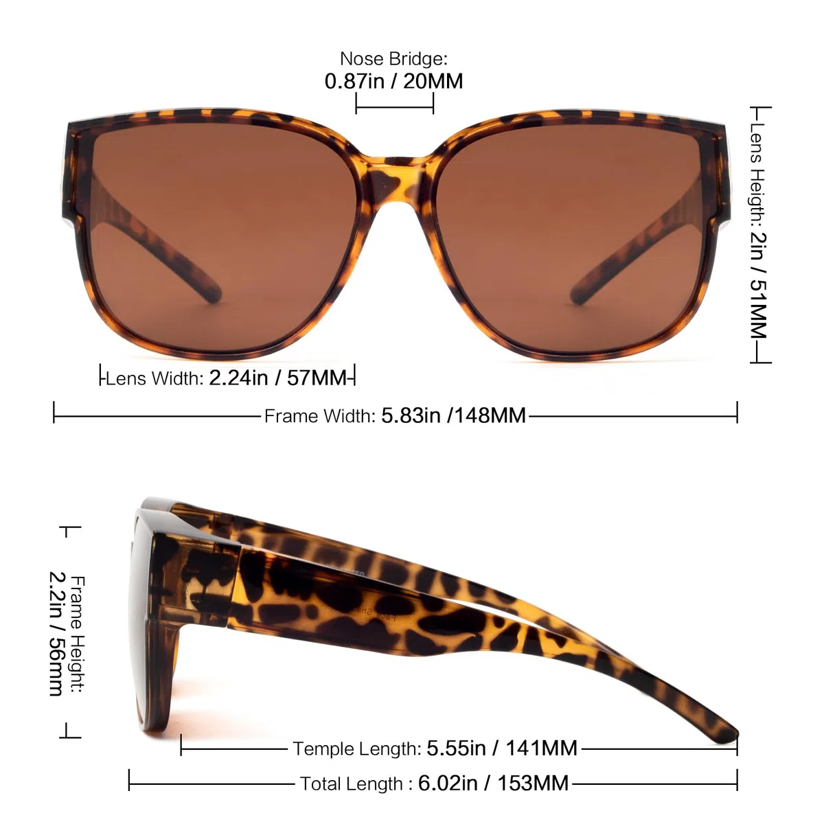 Face Shadow Polarisiert Überzieh Sonnenbrille Damen über Normale Brille, Überbrille für Brillenträger UV400 Schutz Übergroß, Ultra Leicht Fahren Angeln