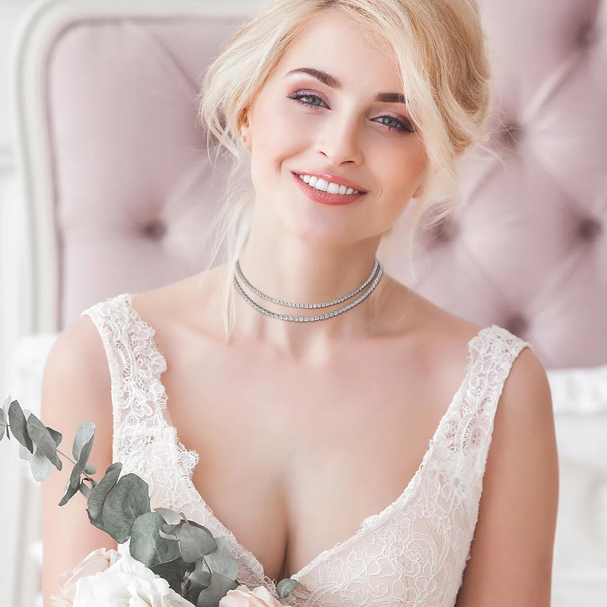 JewelryWe Tennis Halskette Damen Choker Edelstahl Zirkonia Glitzer Halsband verstellbare dünne Tennis Choker Kette Silber Geschenk für Frau Mädchen