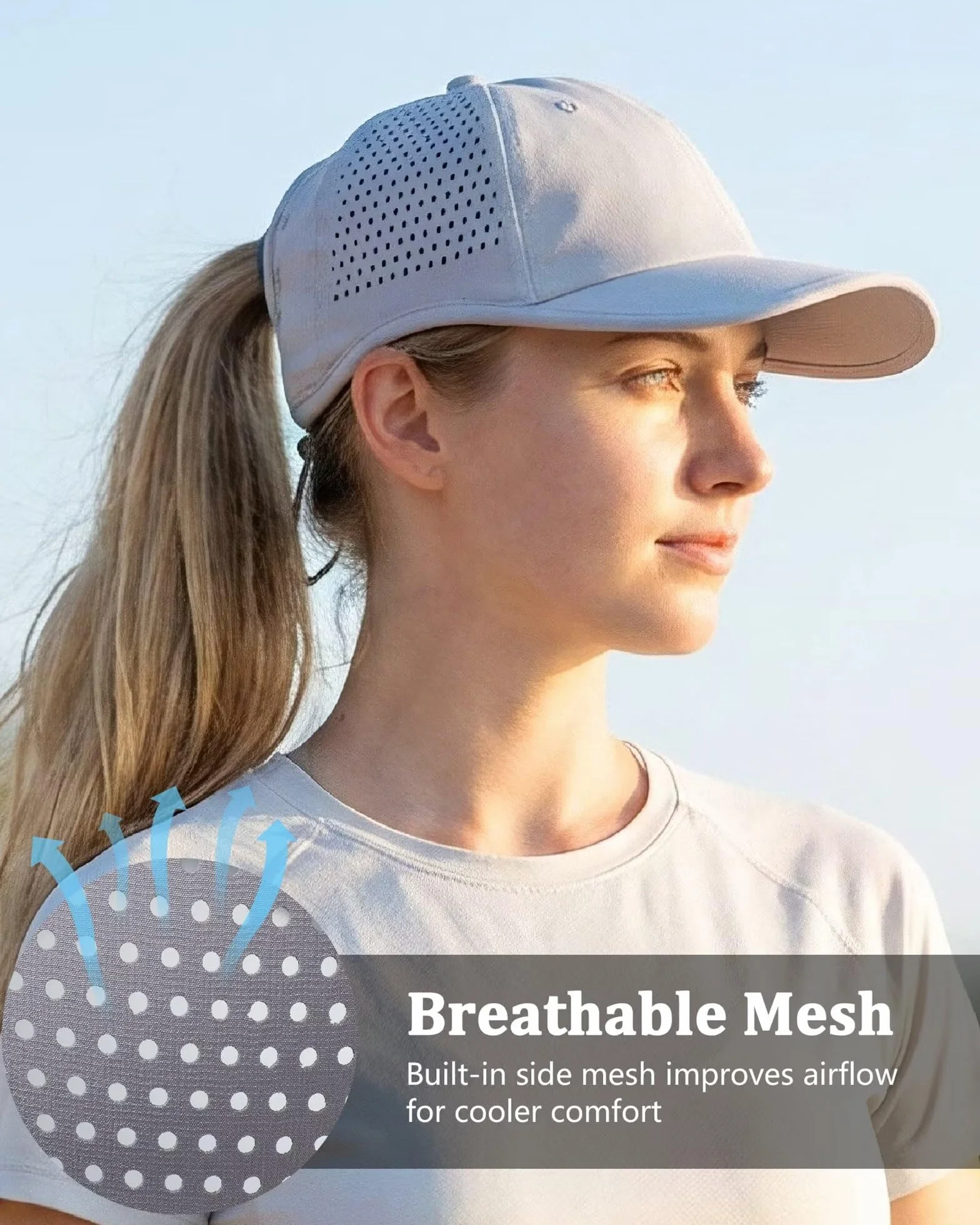GADIEMKENSD Damen-Sporthut mit großem Pferdeschwanzloch, Performance Pferdeschwanzhut Lauf-Baseballkappe, faltbares unstrukturiertes Design, leicht, atmungsaktiv, ohrfreundlich