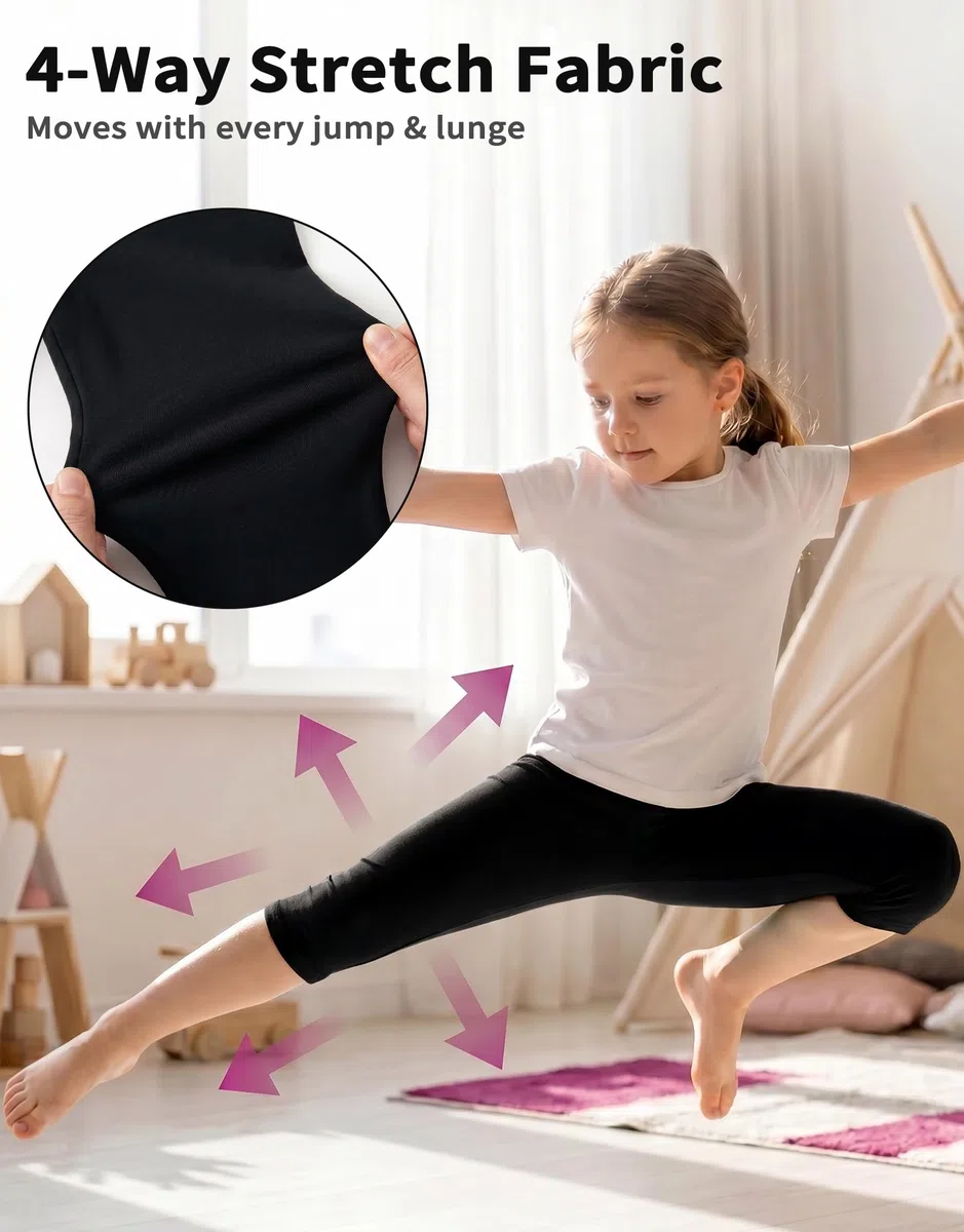 Capri Leggings Mädchen Modal 3er Pack 3/4 Kurze Radlerhose Kinder Elastische Atmungsaktiv Sporthose Weiche Bequeme Caprihose Einfarbige Activewear Sommerhose 4-11 Jahre, GR. 104-146