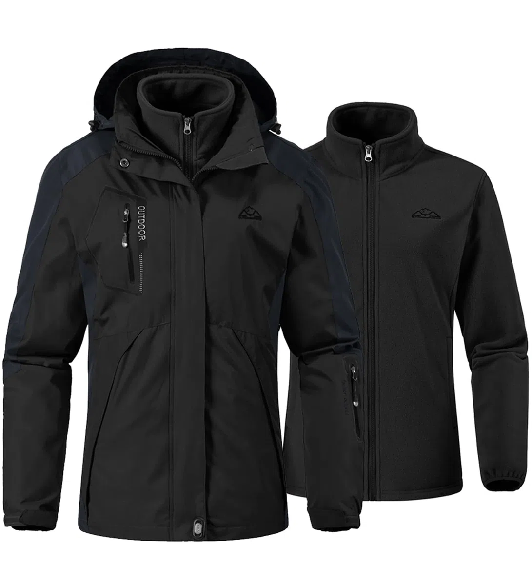 YSENTO Damen 3-in-1 Skijacke Winter Fleecejacke wasserdichte Winddichte Warme Funktions Outdoor Softshell Jacke mit Abnehmbarer Kapuze