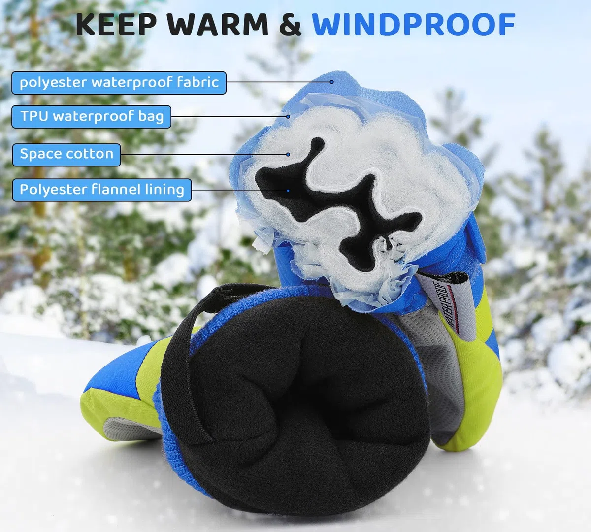 Homord Skihandschuhe Kinder, Wasserdicht Handschuhe Winterhandschuhe für Jungen und Mädchen, Warme Fäustlinge Handschuhe Atmungsaktiv Winter Thinsulate Schneehandschuhe für 4-14 Jahre Kinder