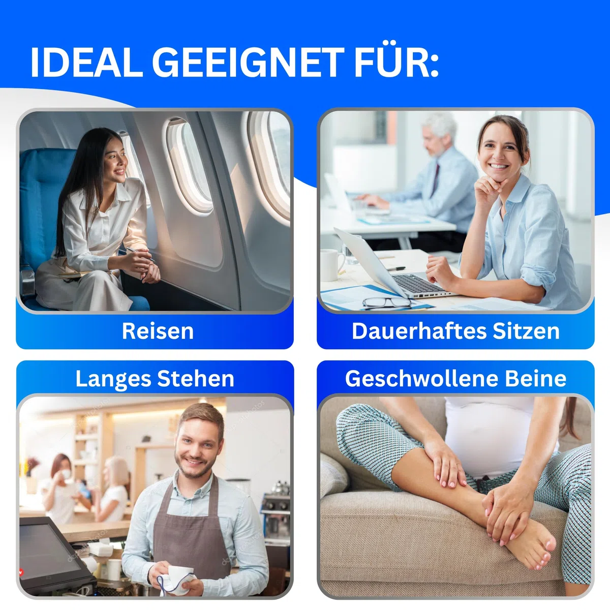 Stützstrümpfe (2 Paar) mit Kompression, Reisestrümpfe mit 65% Baumwolle, Kompressionsstrümpfe für Damen & Herren - Stützkniestrümpfe ohne störende Naht