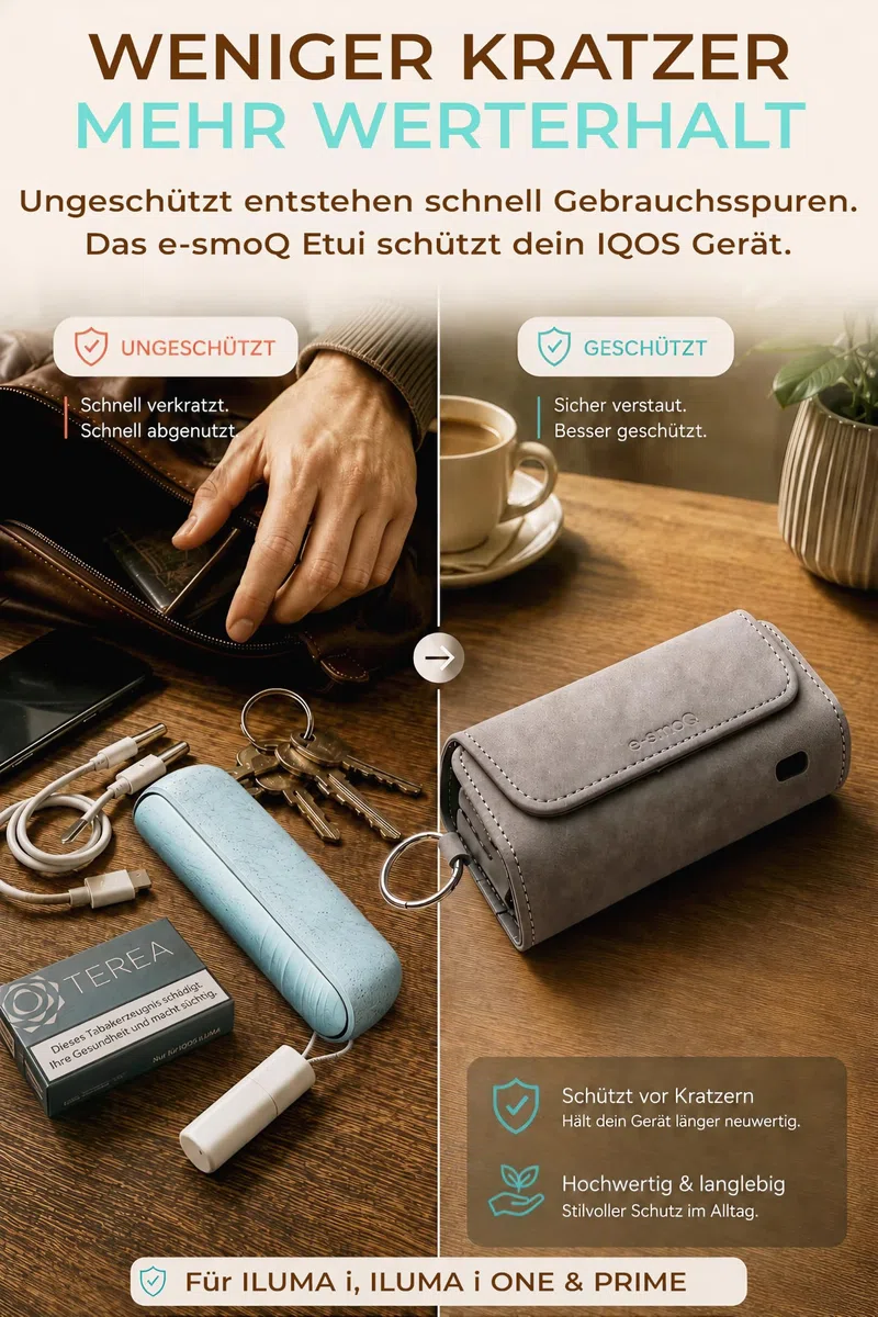 [15+ FARBEN] e-smoQ Etui für IQOS ILUMA i & ILUMA – Hülle für IQOS Zubehör, Tasche auch für ILUMA Prime (grau)