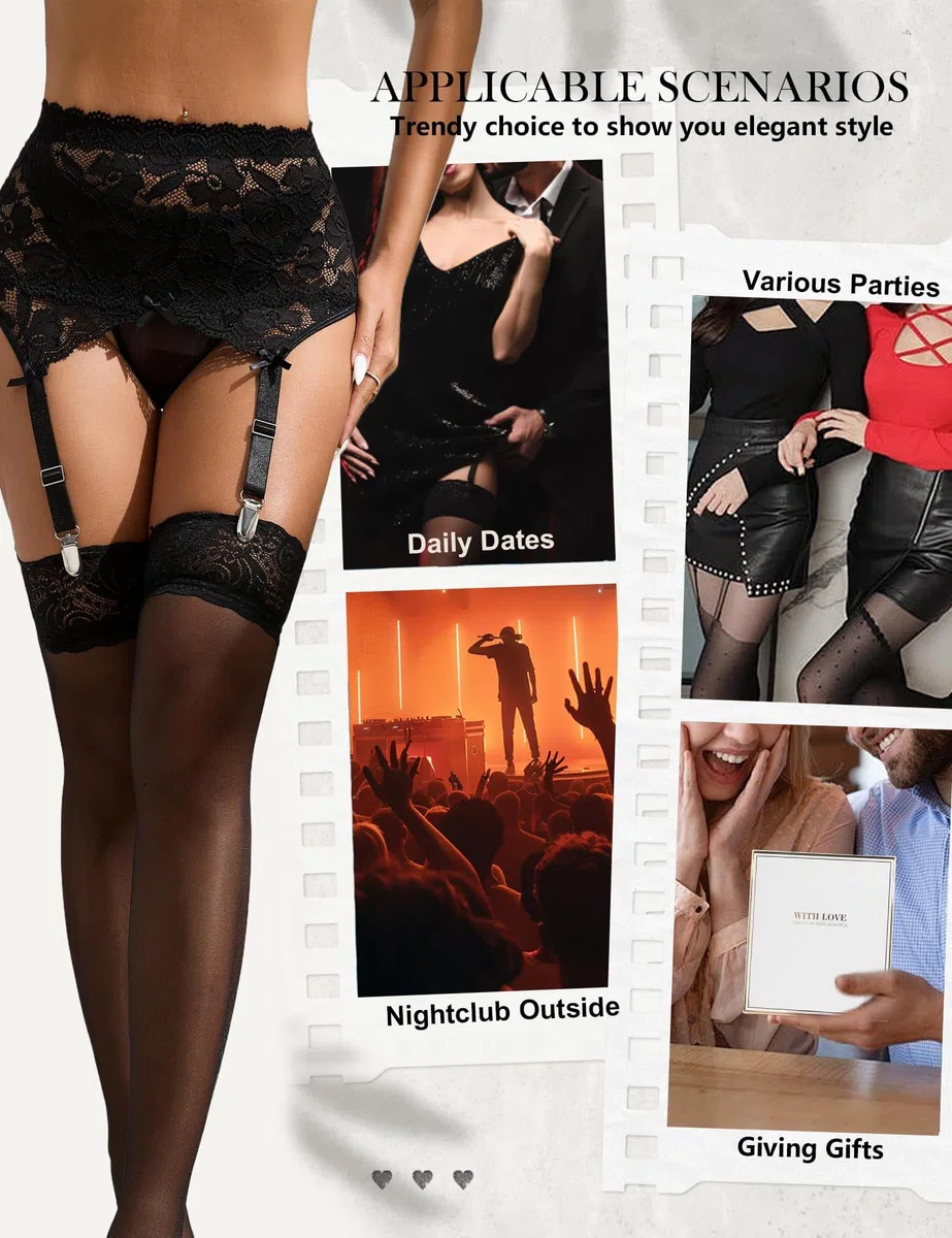 ohmydear Damen Strapsgürtel Bauchweg Spitze Strumpfhalter Sexy Strapshalter Hohe Taille Strumpfgürtel Große Größen Reizwäsche mit 4 Metall Clips Ohne String Garter Belt