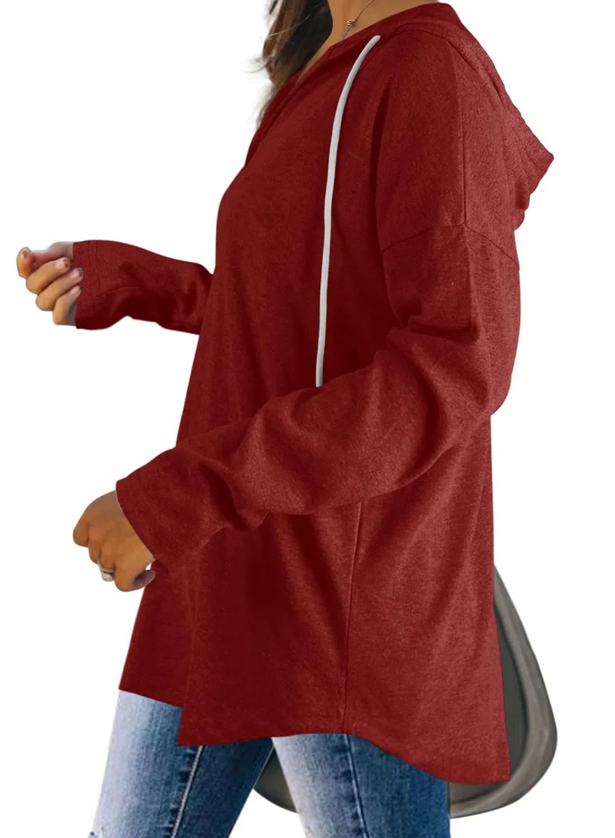 Cuptacc Hoodie Damen Pullover V Ausschnitt Kapuzenpullover Damen Mit Kordelzug Sweatshirt Lamgarmshirt Oversized Pulli