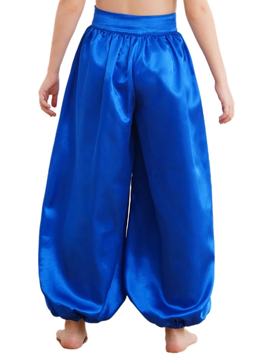 Kinder Mädchen Arabische Hose Glänzend Harems Yogahose Lang Satin Tanzhose Pumphose Bauchtanz Kostüm