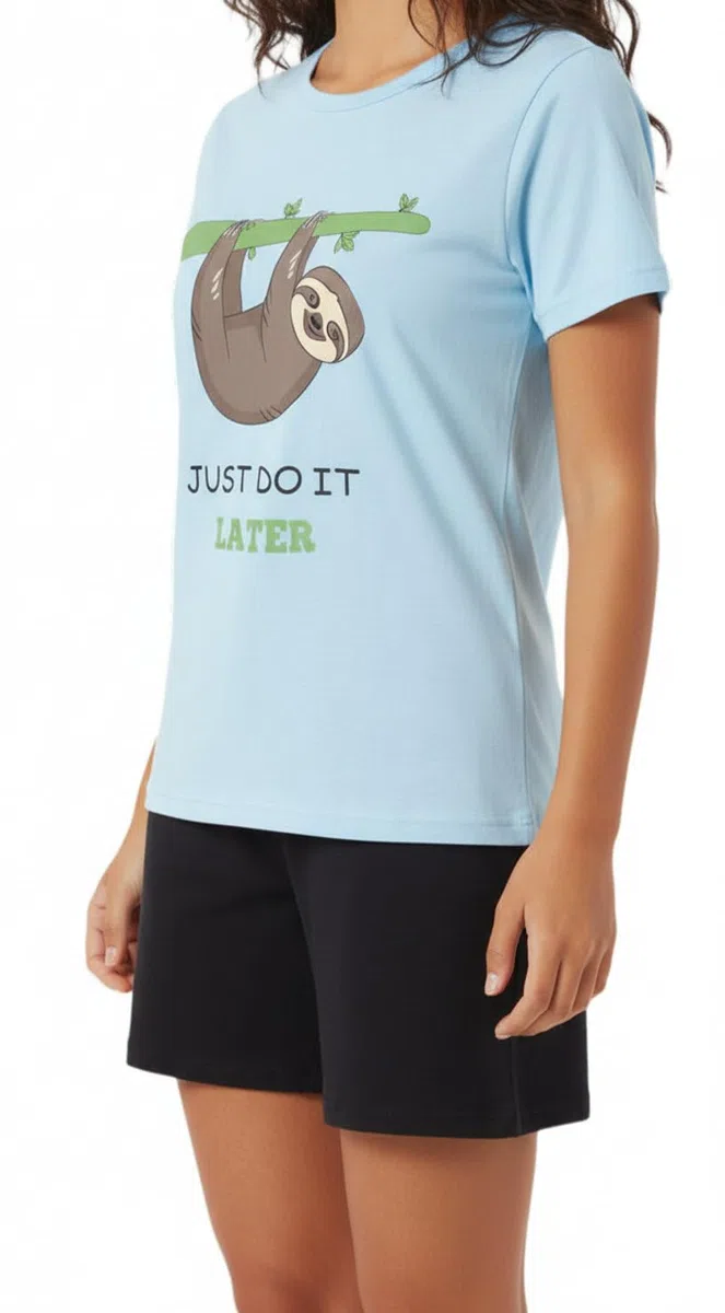 Mädchen Schlafanzug kurz, weicher Single-Jersey aus 100% Baumwolle und Hose in Bermuda Form, mit Motiv Faultier Motiven