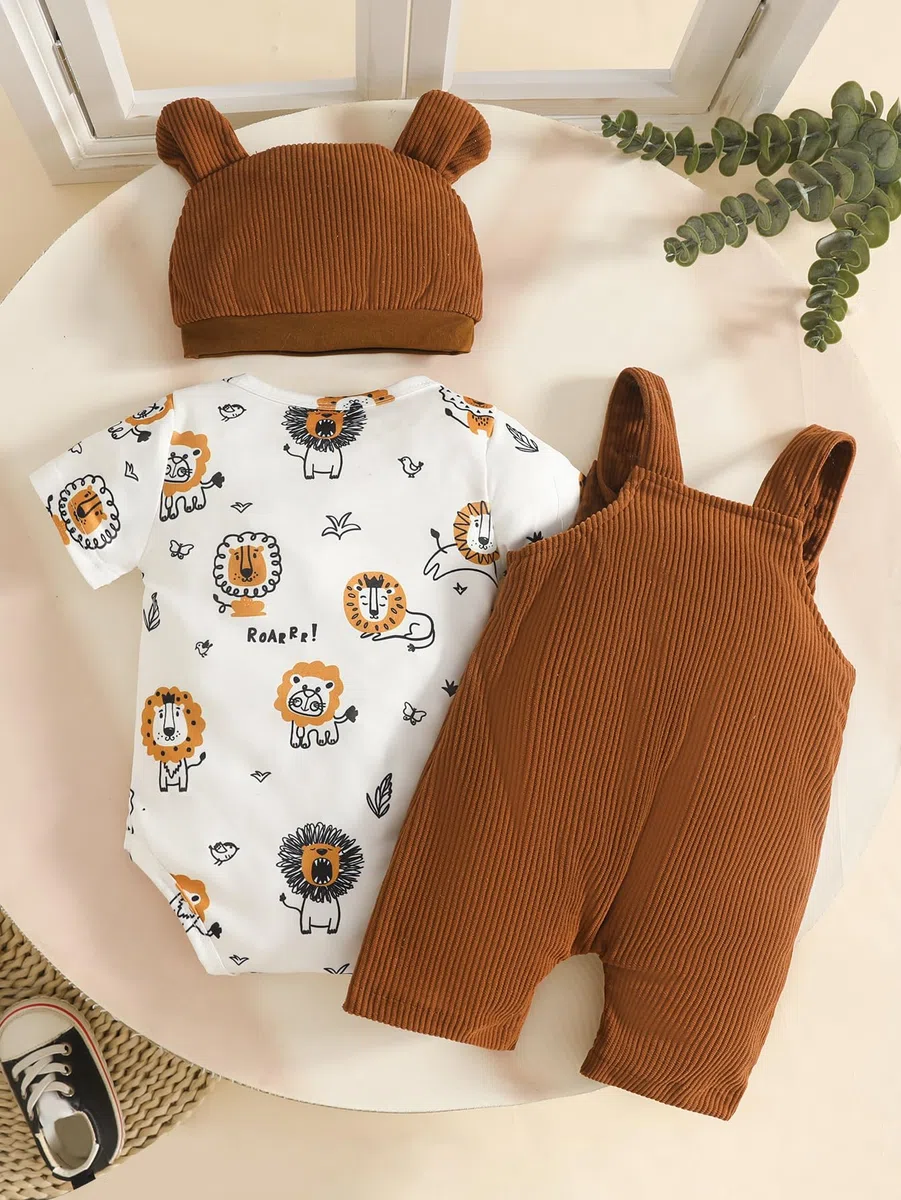 Baby Kleidung für Jungen Langärmelig Gestreiftes Oberteil Dinosaurier Aufdruck Overall Verstellbare Hosenträger