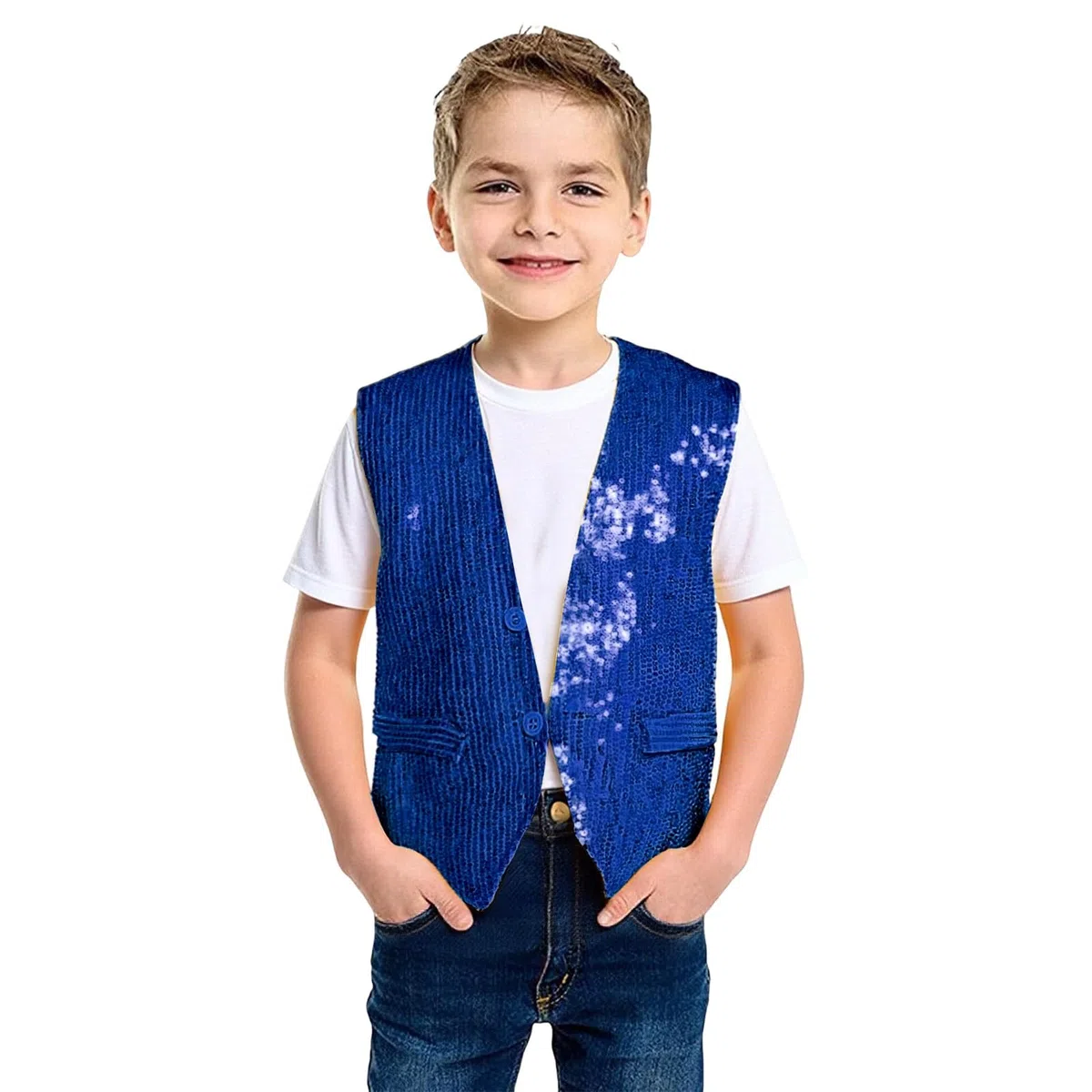 Glitzer Weste Jungen Karneval Tanzen Anzugweste Tanz Techno Festival Outfit 70er 80er Jahre Disco Party Silvester Kostüm Männer Anzug Festlich Glänzend Pailletten