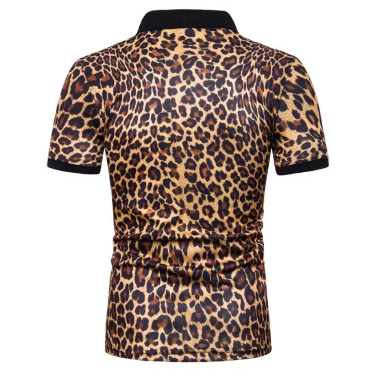 Herren Poloshirt mit Leopardenmuster, kurzärmeliges Casual-T-Shirt mit Leopardenmuster, knopfverschlossen normaler Stehkragen Golf- & Tennistop, klassisches schlankes Basic-Poloshirt für den Sommer