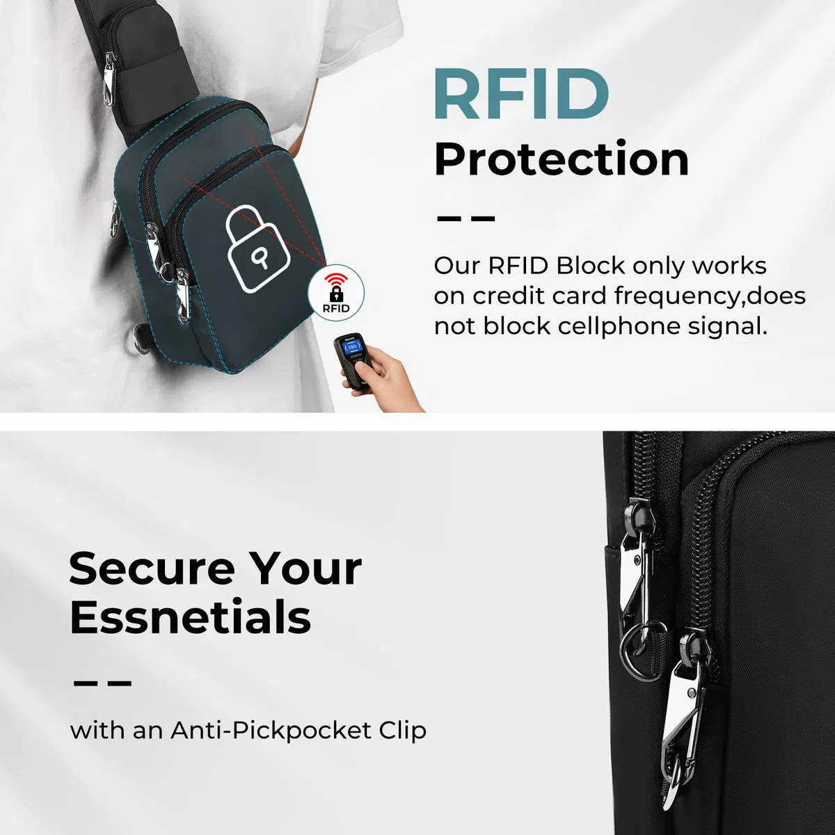 BROADREAM Anti Diebstahl Umhängetasche - Sling Chest Crossbody Bag Brusttasche Herren, Wasserdicht Schultertasche mit Reißverschluss Lock, RFID-Blockierung, Klein Handtasche für Männer Damen