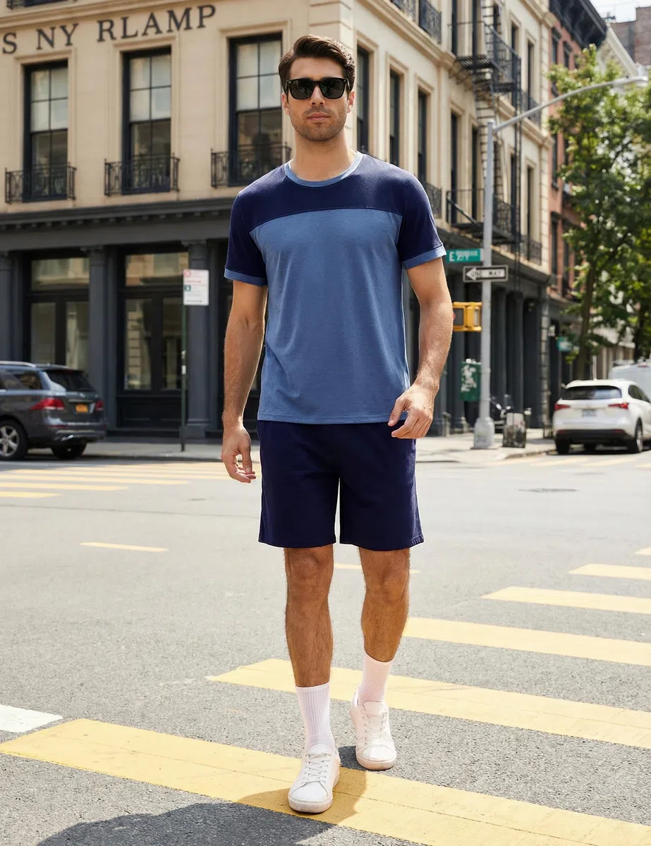 Aseniza Schlafanzug Herren Kurz Pyjama Set Shorty Sommer Schlafanzüge für Männer Baumwolle Hausanzug und Pyjamashose