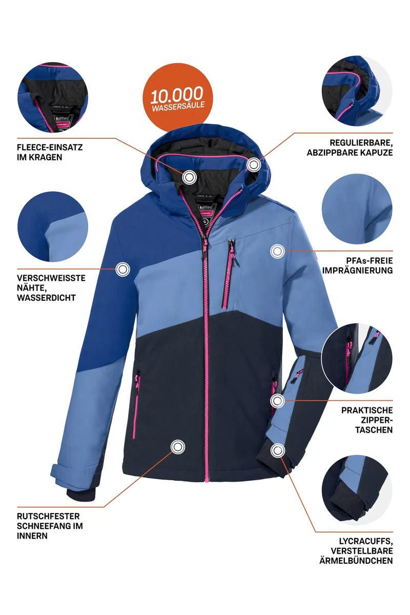 Killtec Mädchen Ksw 166 Grls Ski Jckt Skijacke/Funktionsjacke mit abzippbarer Kapuze und Schneefang