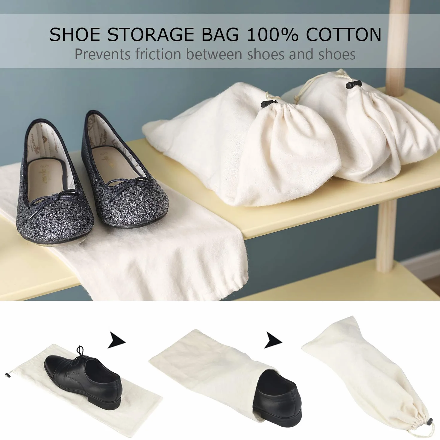 Schuhbeutel Baumwolle Reise Schuhsack mit Kordelzug Schuhtasche für Herren Damen Schuhe Staubbeutel