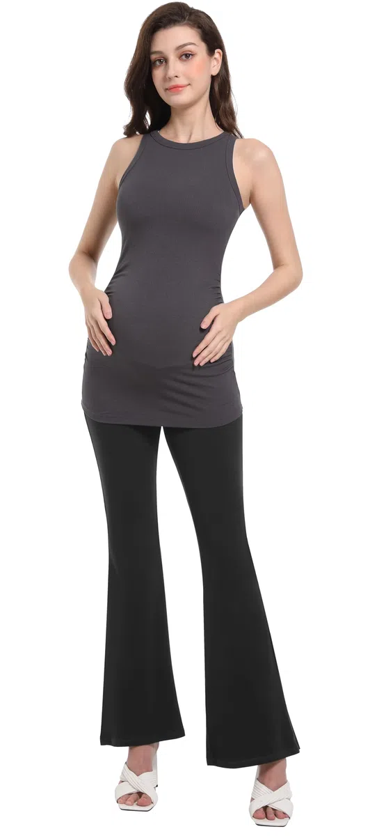 Schwangerschafts Leggings Damen Umstands-Schlaghosen-Leggings Mutterschaft Yoga Hosen Blickdicht Stretchy Bootcut über dem Bauch Umstandshosen Hose für Arbeit Lounge Sporthose