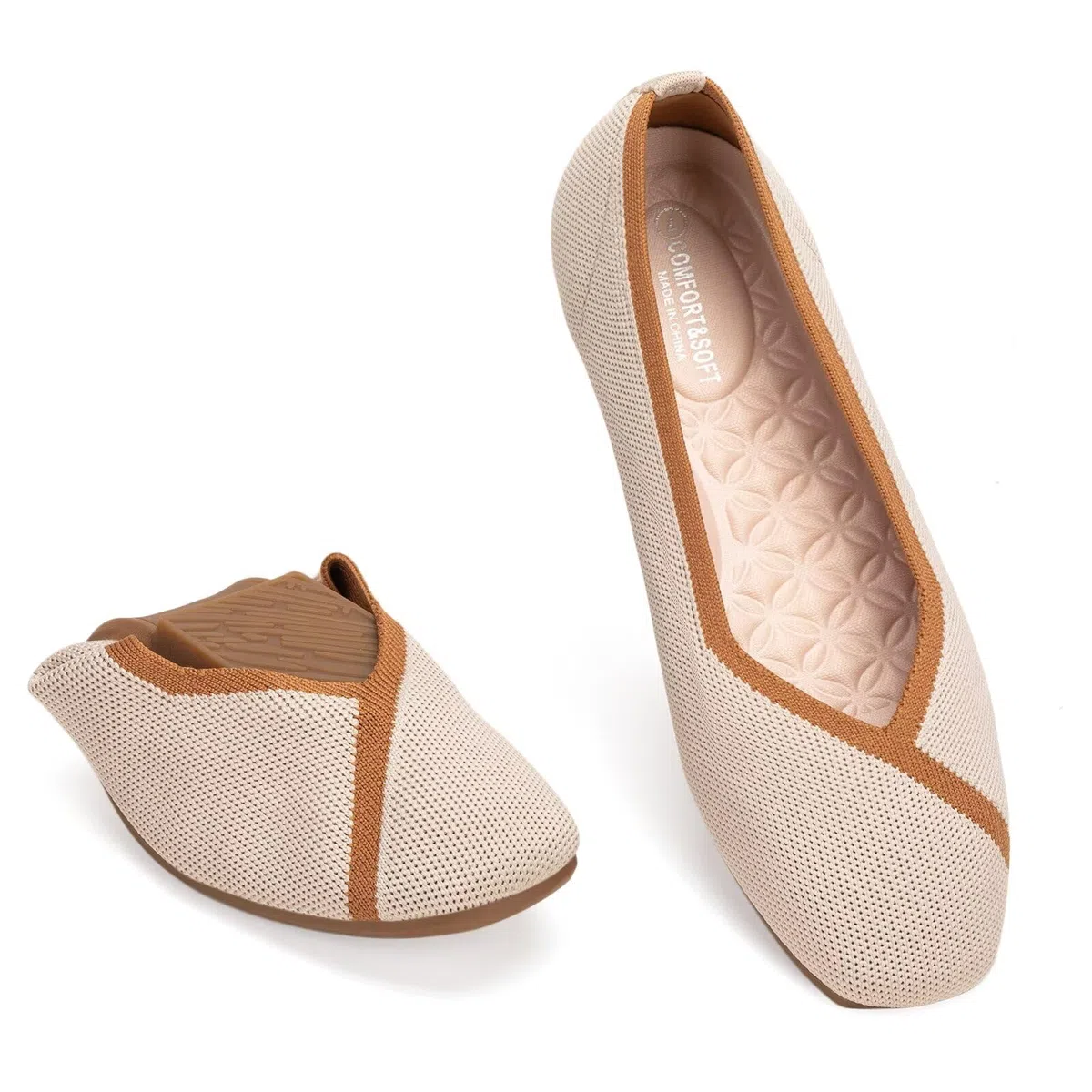 Frank Mully Damen Flache Schuhe mit quadratischer Zehenpartie, Bequeme Flache Strickschuhe, Arbeitsschuhe für Damen