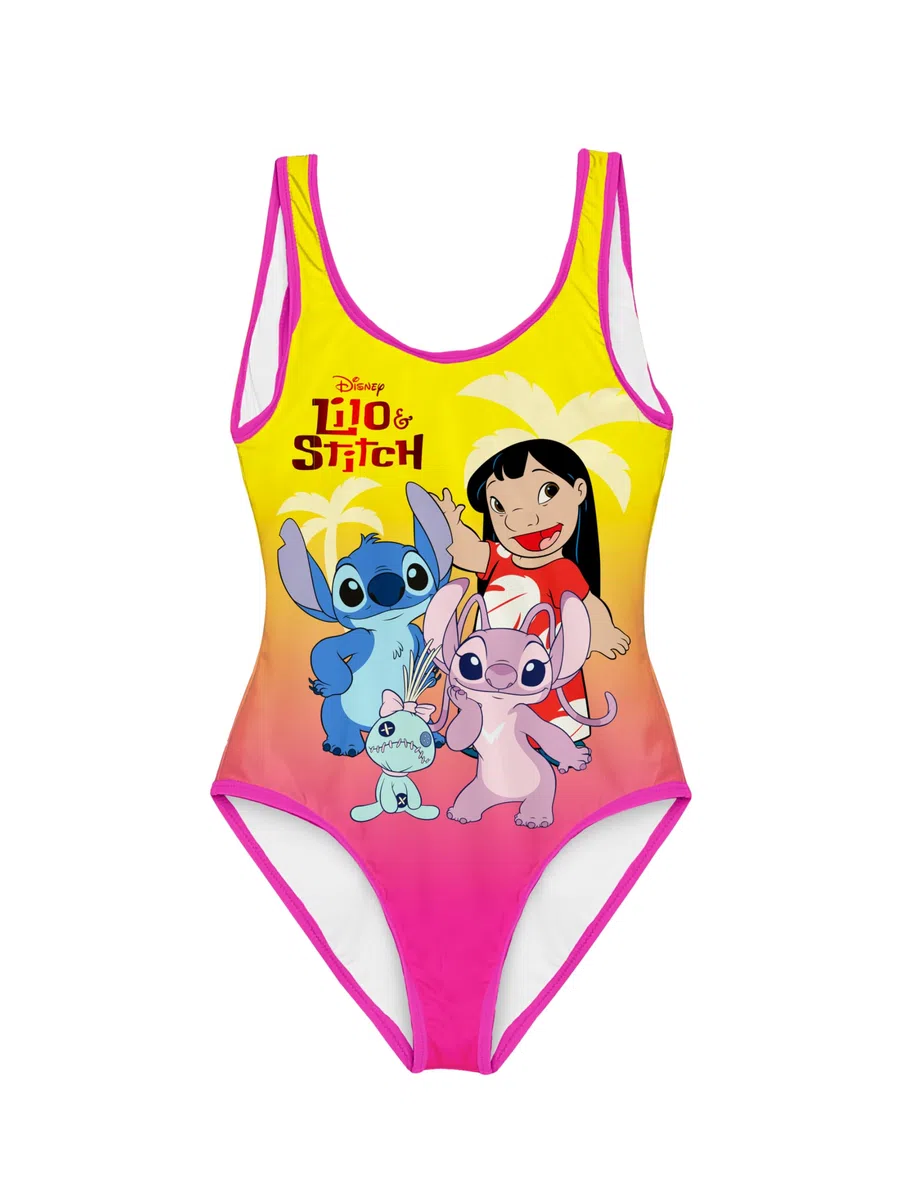 Disney Stitch Mädchen Badeanzug Einteiliger Design Lilo Stitch Angel und Scrump Kinderschwimmanzug, Größen 6 bis 10 Jahre