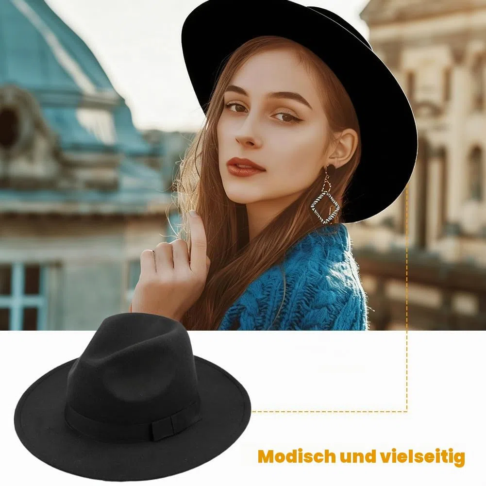 VASANA Schwarze Fedora- und Panama-Hüte, breite Krempe, Schleife, warm, Unisex, Schlapphut für Performance, Party, Show, Cosplay, Hochzeit, Alltag (56-58 cm), Schwarz, M