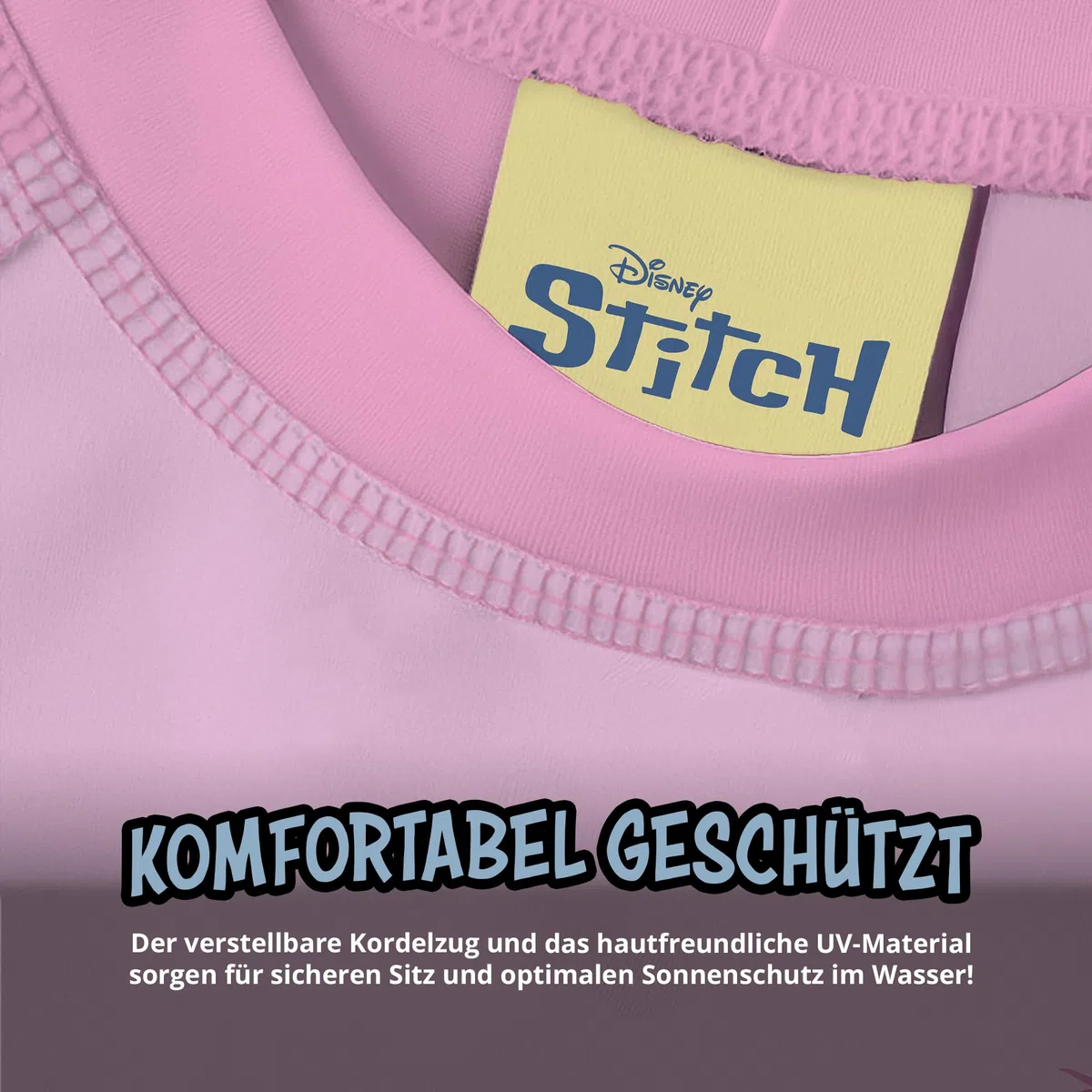 United Labels Lilo & Stitch Schwimmshirt UV Schutz 30 für Mädchen, Rosa Blau, Badeshirt Langarm, Bademode Kinder, Badebekleidung