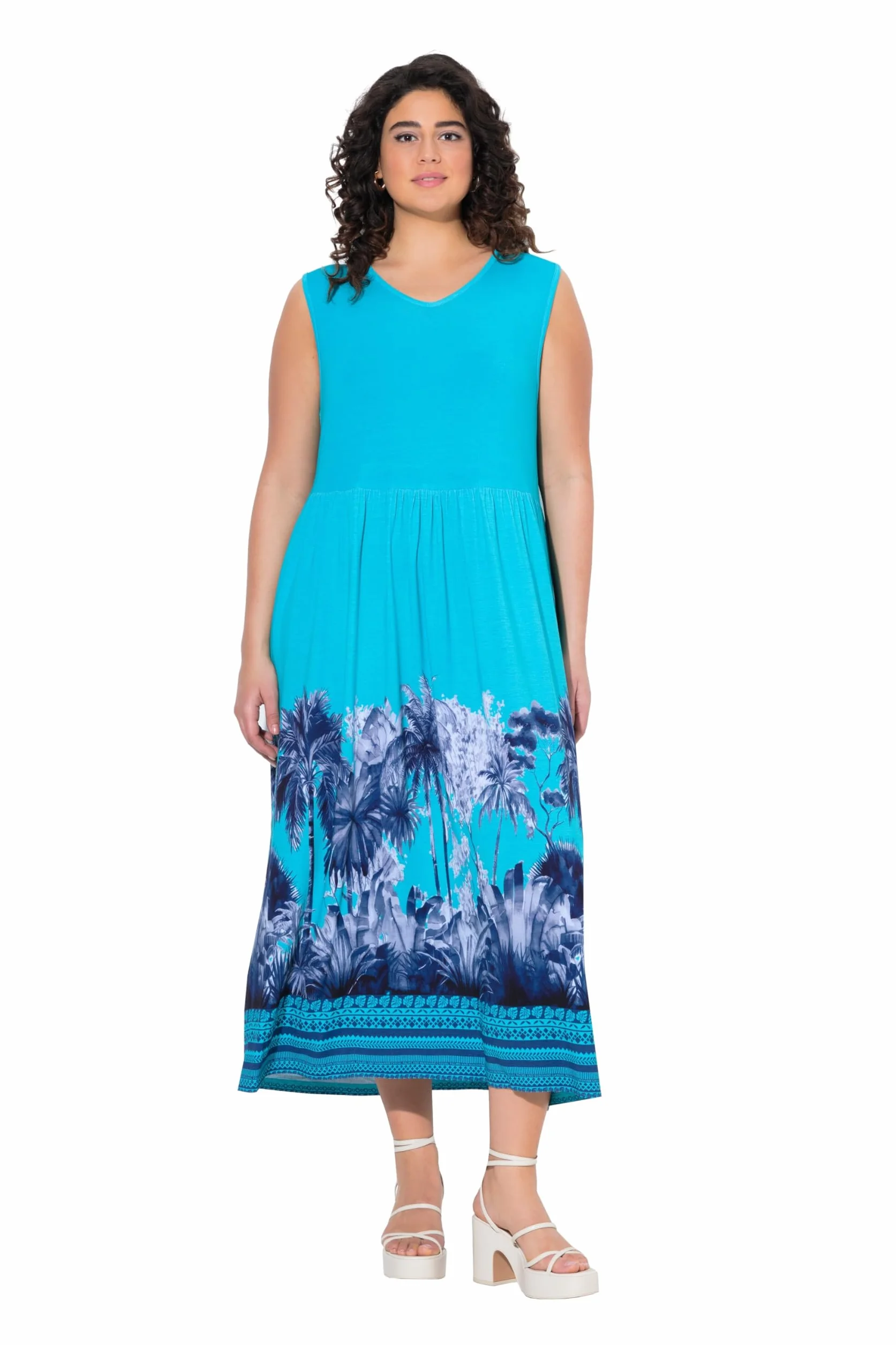 Ulla Popken Damen Jerseykleid mit Palmenbordüre Dress