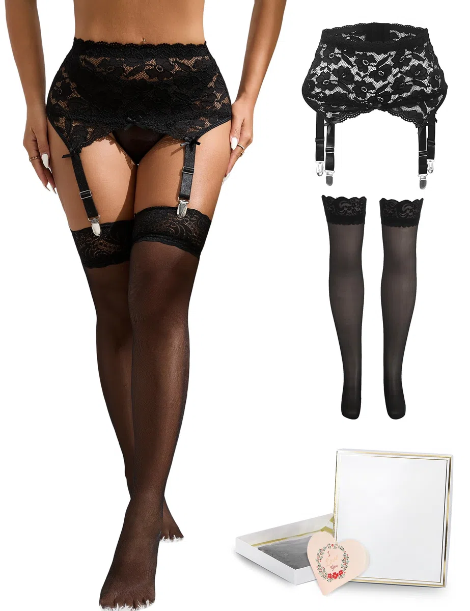 ohmydear Damen Strapsgürtel Bauchweg Spitze Strumpfhalter Sexy Strapshalter Hohe Taille Strumpfgürtel Große Größen Reizwäsche mit 4 Metall Clips Ohne String Garter Belt
