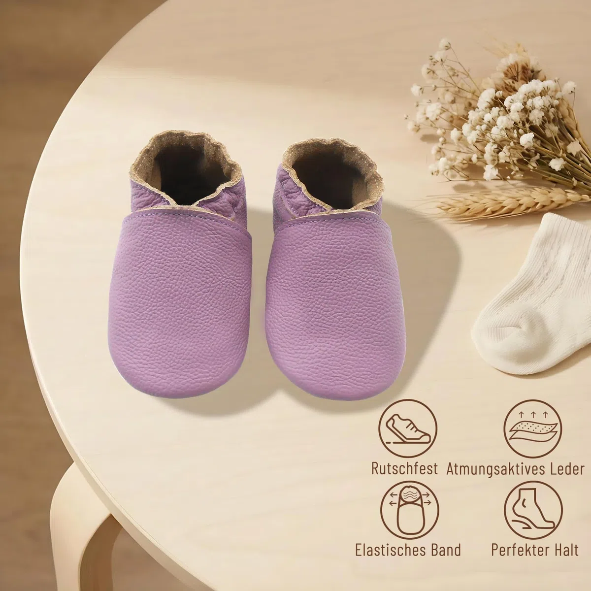 Baby Krabbelschuhe aus Leder Hausschuhe Kleinkind Weiche Lauflernschuhe Baby Barfußschuhe für Jungen Mädchen