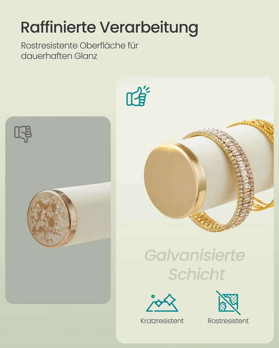 SONGMICS Armbandhalter-Ständer, Schmuck-Display-Ständer, Schmuck-Organizer, mit 3 Ebenen und Samt-Tablett, abnehmbarer Ringhalter, Creme-Weiß und Hellgold JJS039W101