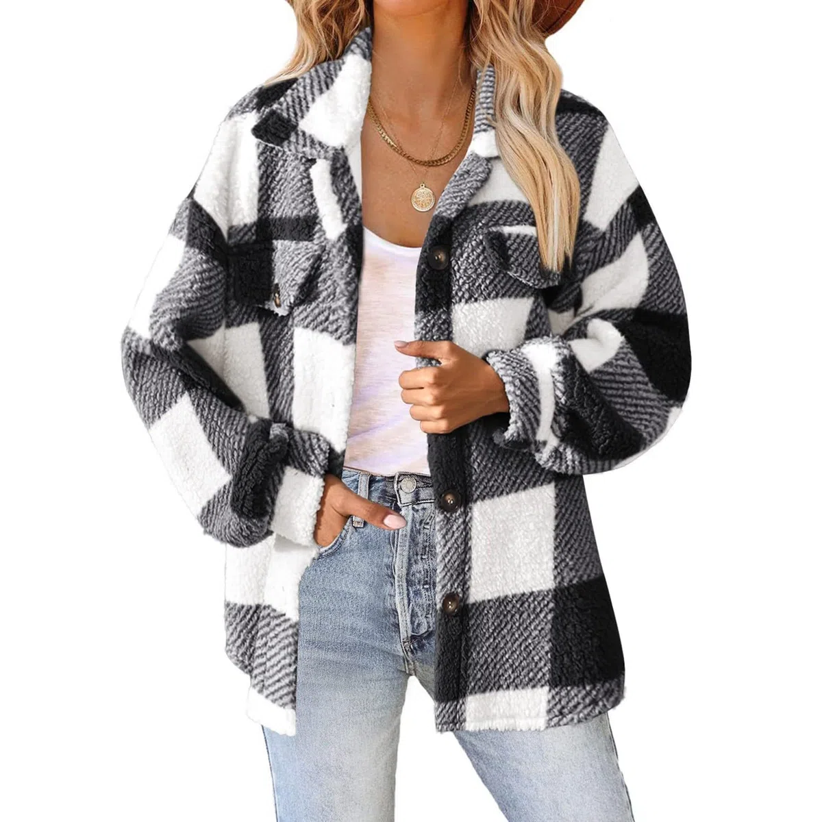 Generisch Jacke Damen Lässige Lockere Winter-Lamm-Fleecejacke Für Damen Mit Taschen Und -Fleecejacke Online Shop