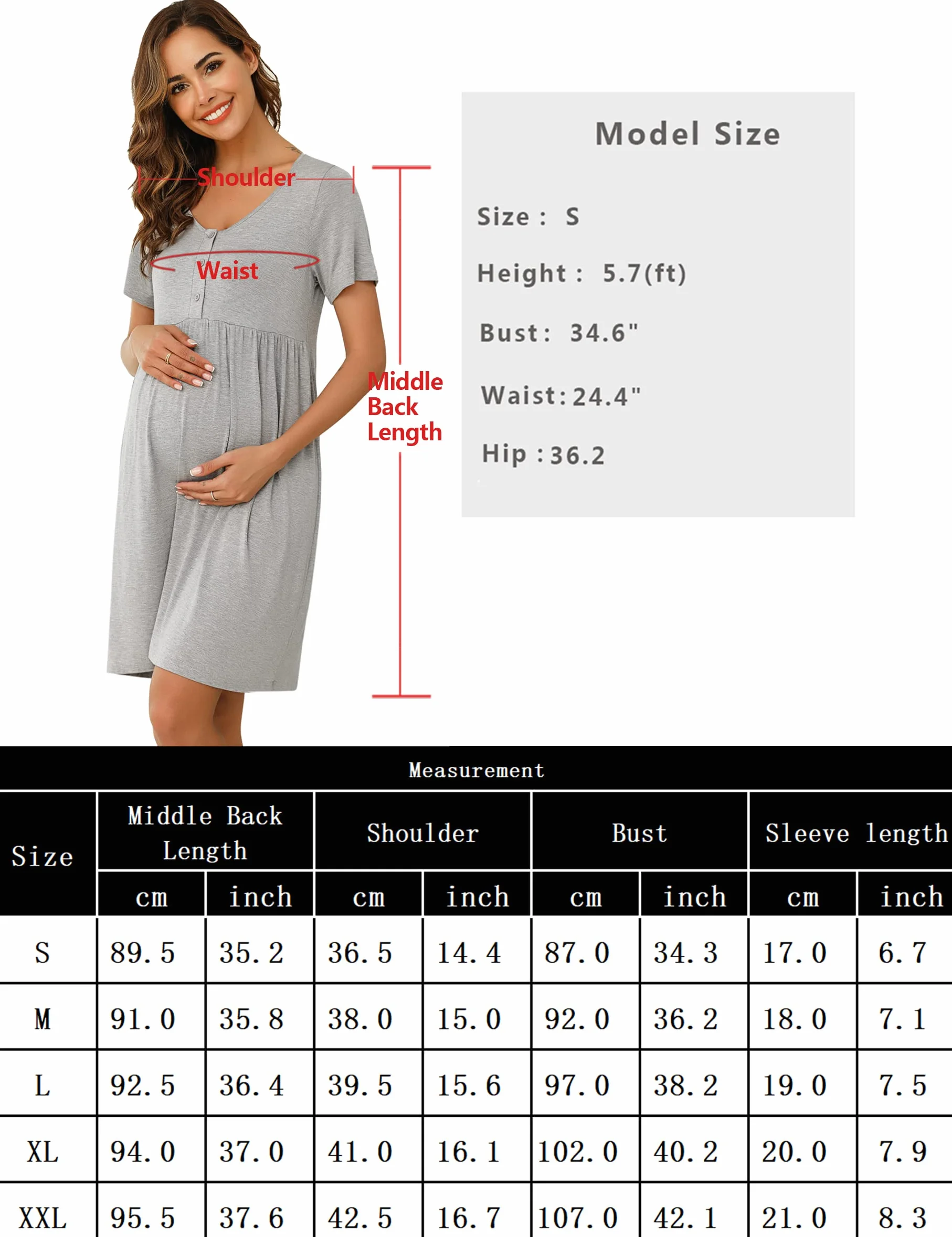 Bresdk Nachthend Damen Nachtwäsche zum Knöpfen Stillen Kurzarm Schlafshirt mit Knopfleiste Schwangere Frauen