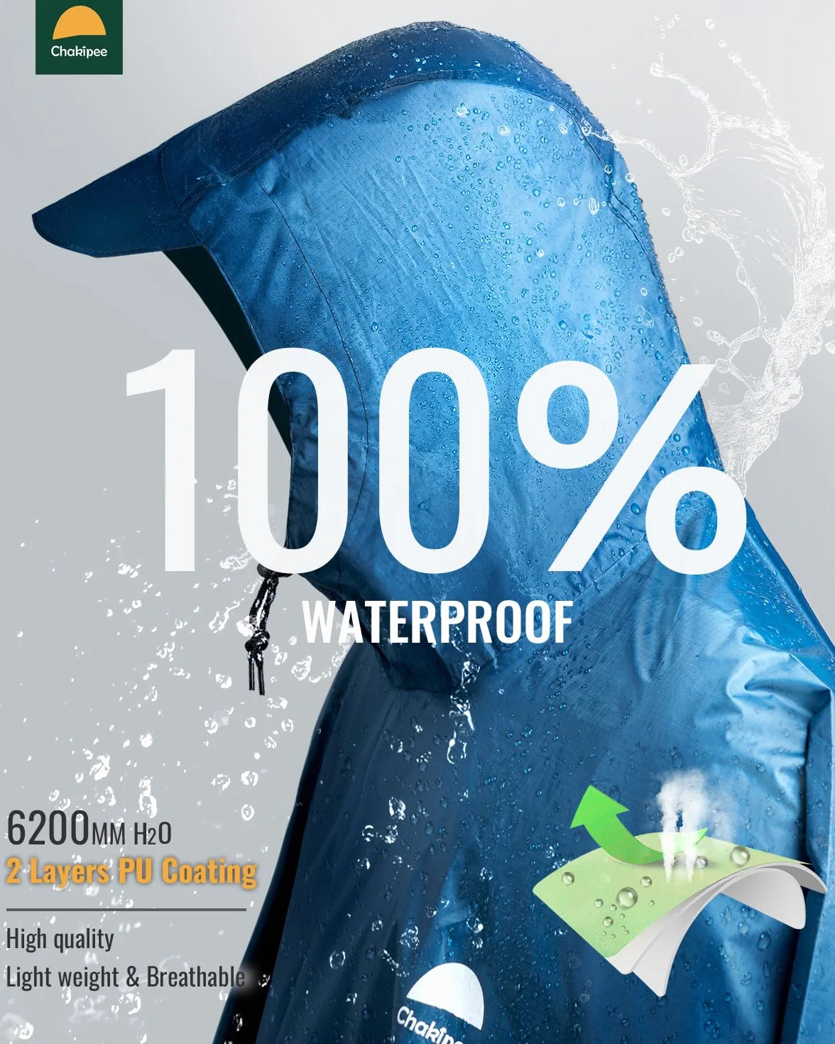Regenponcho Wasserdicht Erwachsene Wiederverwendbar Regencape Leichtgewicht mit Transparenter Tasche, Packbarer Rain Poncho Mehrzweck für Reisen, Wandern, Camping, Festivals