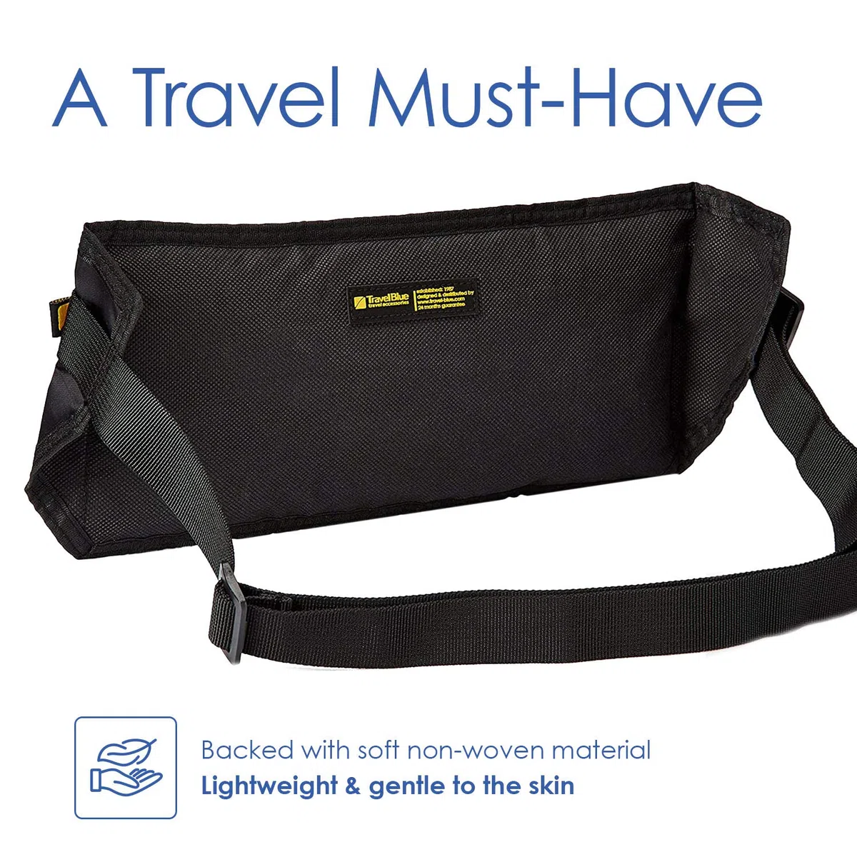 Travel Blue Sicherheits-Bauchtasche Damen & Herren - Hochwertige Polyester, Wasserabweisende Bauchtasche mit 2 großen Fächern Weich & Hautfreundlich - für von Bargeld, Reisepass (Black)