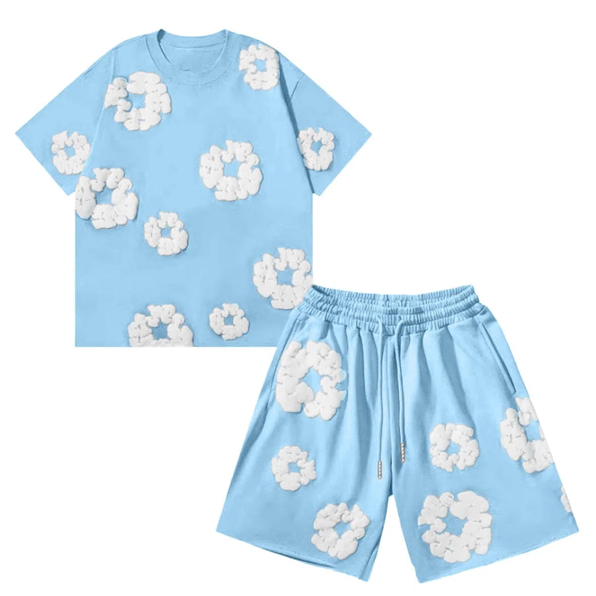 Generisch Herren T-Shirt und Shorts Set 2 Teiliges Sommer Sportanzug Y2K Kurzarm T-Shirts und Kurze Hose Zweiteiler Herren Blumen Outfits Jogginganzug Trainingsanzug Hip Hop Streetwear