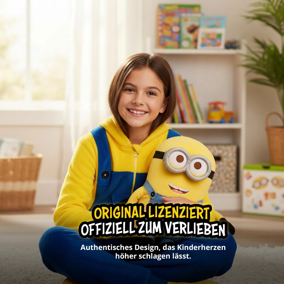 United Labels Minions Kostüm für Kinder, Gelb Blau, Jumpsuit Unisex, Overall mit Kapuze, Einteiler für Karneval Mottoparty