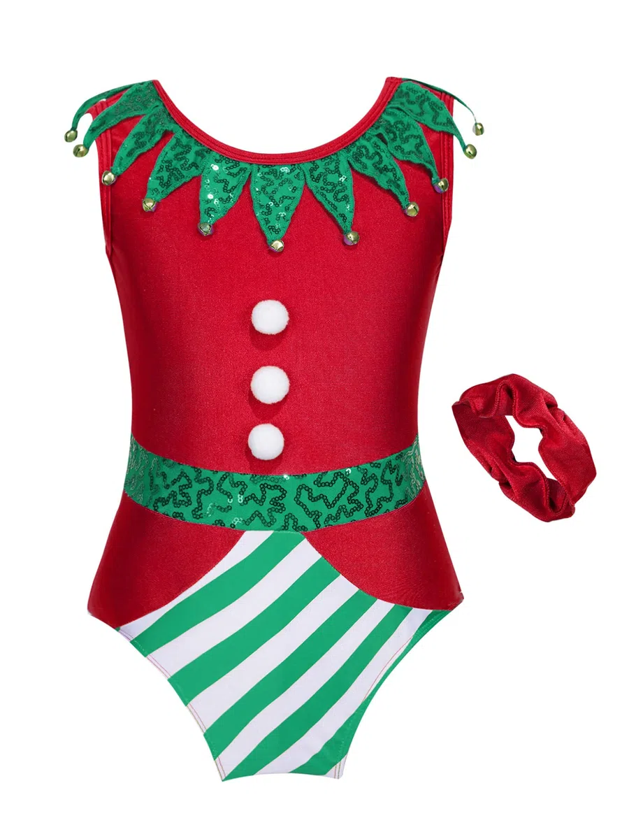 Mädchen Turnanzug Gymnastikanzug Weihnachten Body Overall Jumpsuit Kinder Weihnachtself Kostüm Weihnachten Party Outfits