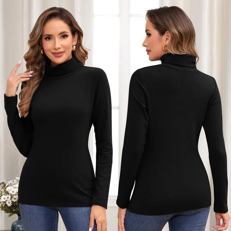 Jiuday Thermo Oberteil Damen Rollkragen Fleece Pullover Thermoshirt Langarm Warme Thermo Unterhemd Gefüttert Langarmshirt Slim Fit Basic Tops Oberbekleidung Drinnen im Winter