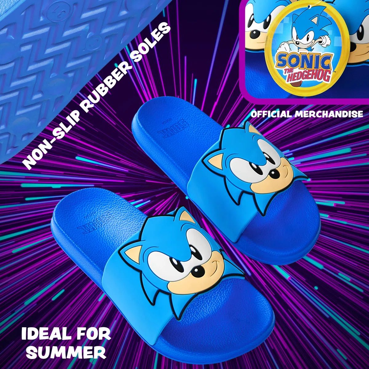 SONIC THE HEDGEHOG Badelatschen Sommer | Badeschuhe für Jungen und Mädchen in der Größe 28-34 | Hochwertige Badeschlappen Strand oder Zuhause | Robuste Kinder Hausschuhe (Blau, 29 EU)