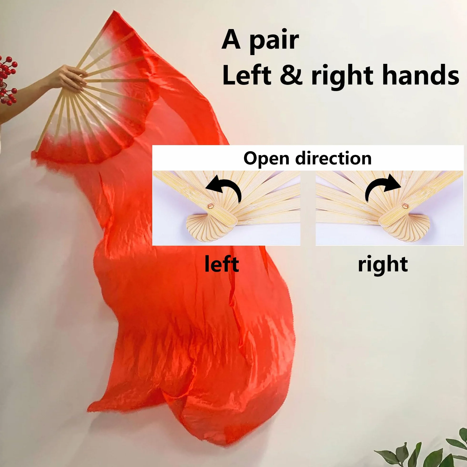 (Rechts 2 Pcs FäCher SchleierfäCher, Bauchtanz Schleier Fans SchleierfäCher Schleier Lange FäCher FäCherschleier Bauchtanz Dance Schleier, 1.8m, FüR GroßE Auftritte, Proben, Unterhaltung