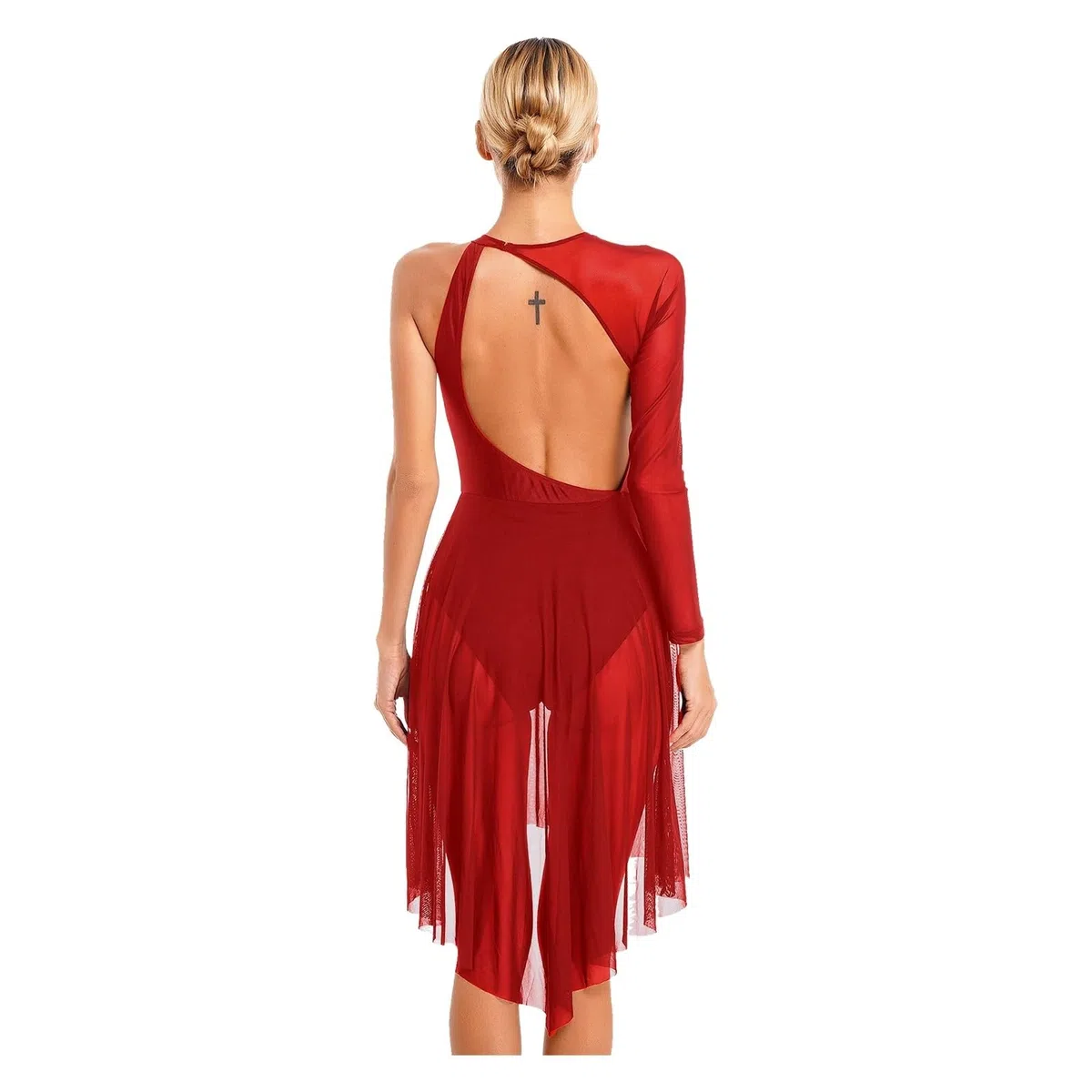 Eiskunstlaufkleid Damen Langarm Lyrisches Tanzkleid Bühnentanzbekleidung Transparentes Netz Gymnastikanzug Eislaufkostüm FüR MäDchen Und Damen
