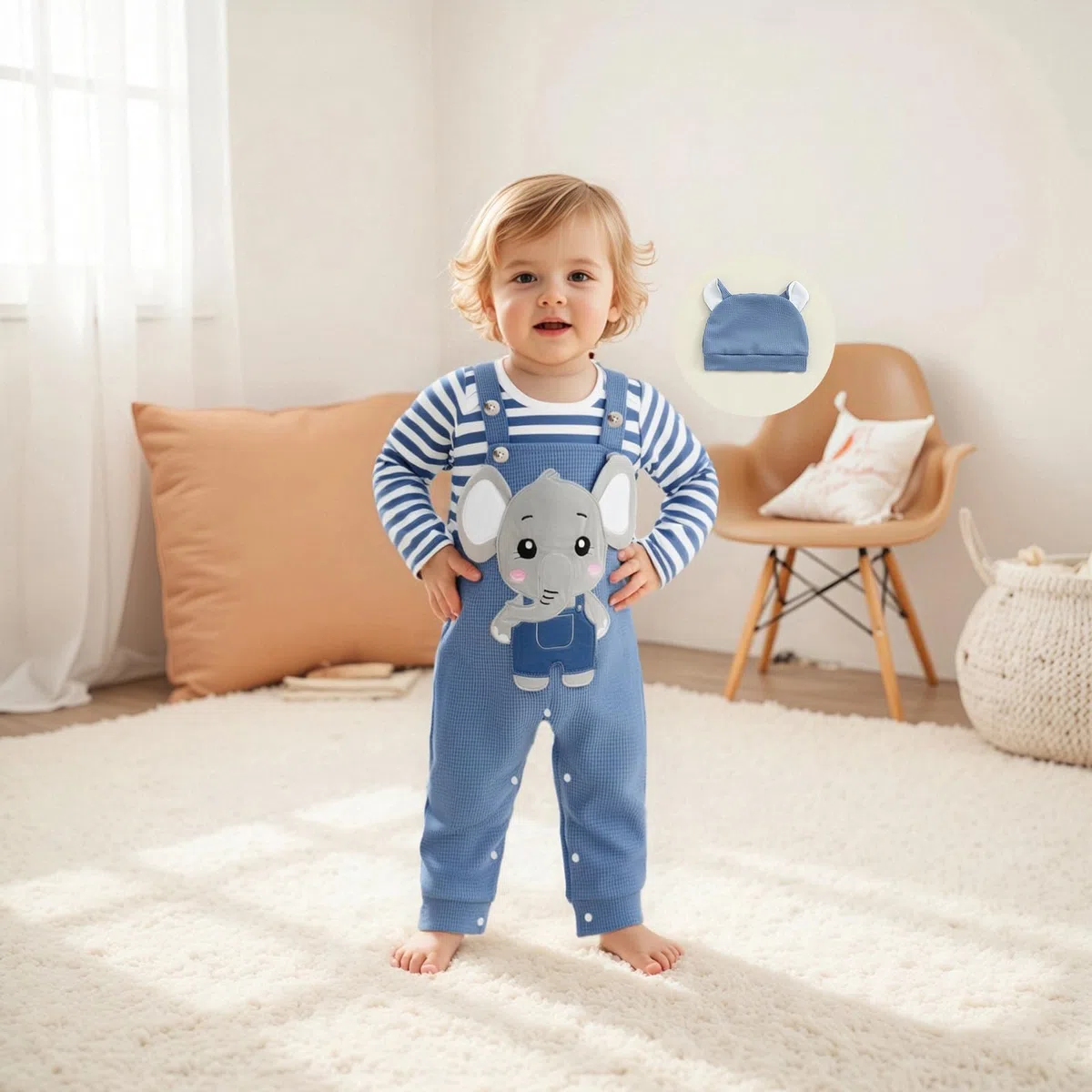 Himllauen Baby Jungen Kleidung Strampler Latzhose und Hut Set 3-teilige Bekleidungssets für Jungen Baby Set Neugeborene Geschenk Baby Klamotten Junge