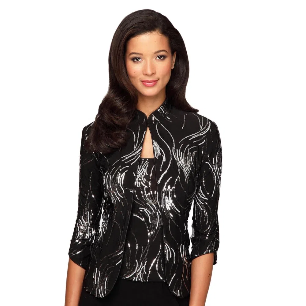 Alex Damen Twinset mit 3/4-ärmeln, Bedruckter Jacke und U-Ausschnitt (Zierliche und Normale Größen) Klassisches Hemd (2er Pack)