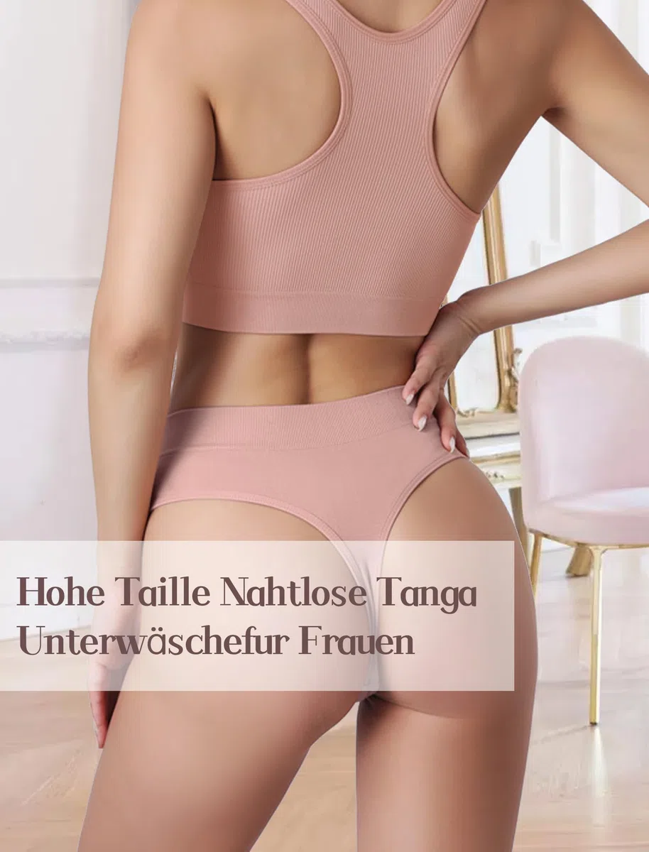 6er-Pack String Tangas Damen Bauchweg Unterhosen Tanga Damen Nahtlose Strings Tanga Set Hoher Taille Unterhosen Unterwäsche Frauen Baumwolle String Atmungsaktiv Weich Panties